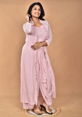 Pink Hand Embroidery Georgette Fancy Crop Top