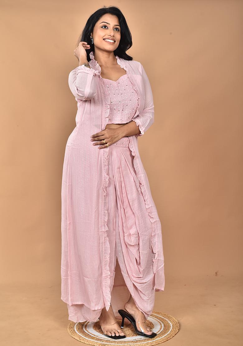 Pink Hand Embroidery Georgette Fancy Crop Top