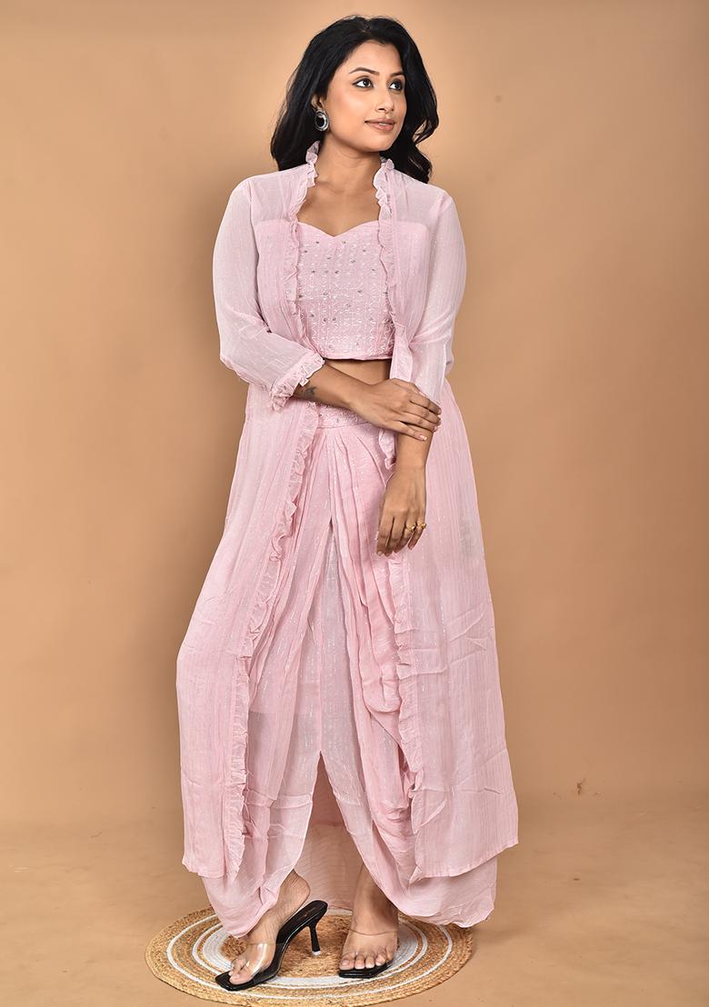 Pink Hand Embroidery Georgette Fancy Crop Top