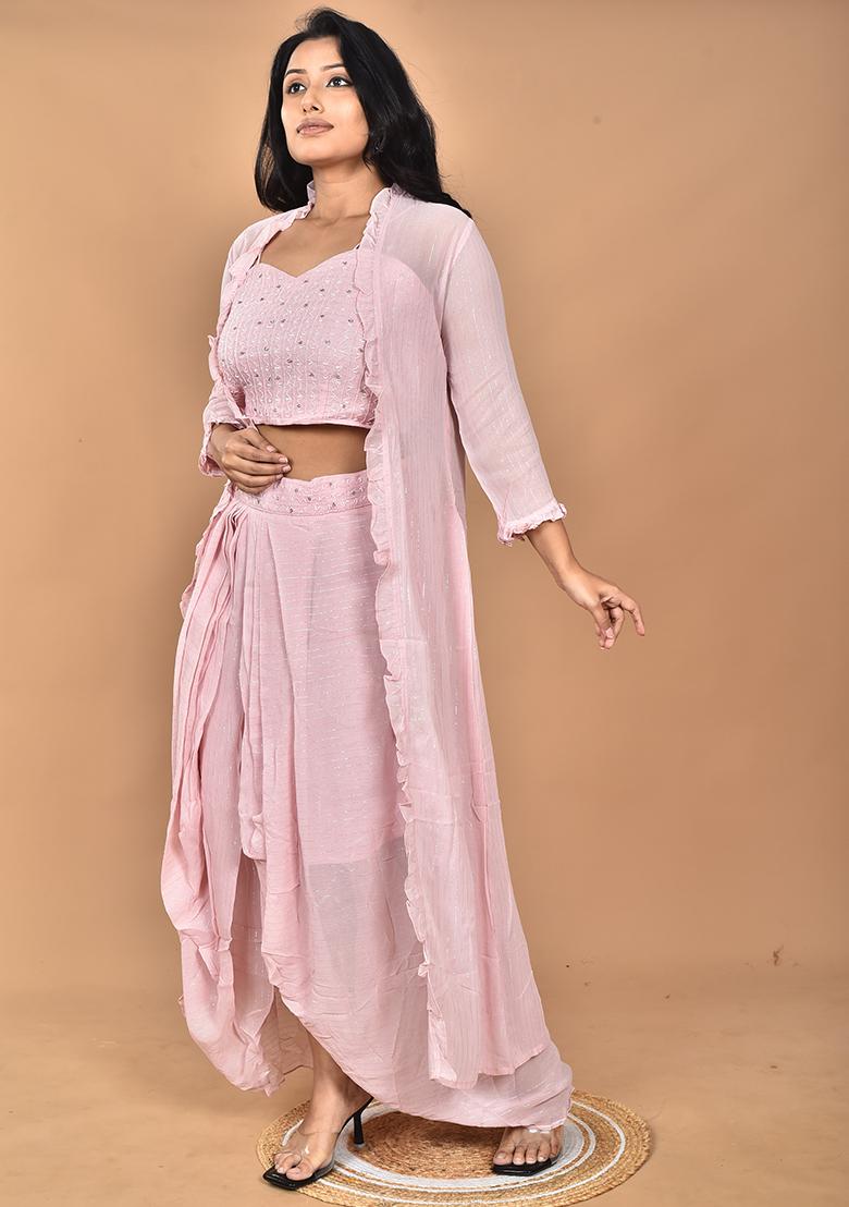 Pink Hand Embroidery Georgette Fancy Crop Top