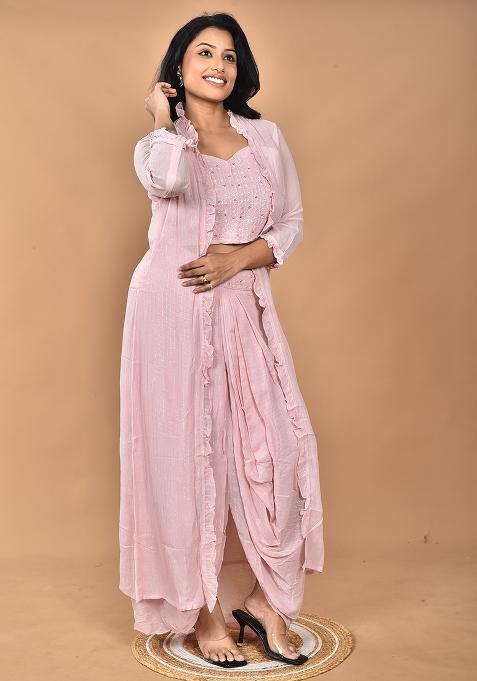 Pink Hand Embroidery Georgette Fancy Crop Top