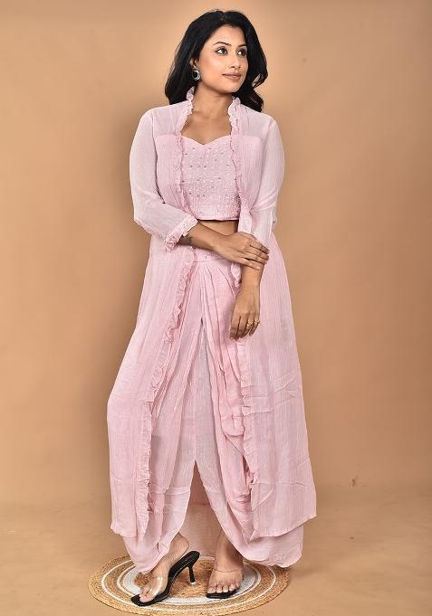 Pink Hand Embroidery Georgette Fancy Crop Top