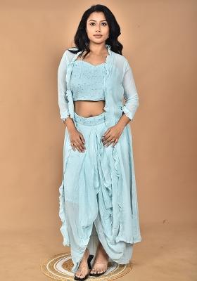 Sky Hand Embroidery Georgette Fancy Crop Top