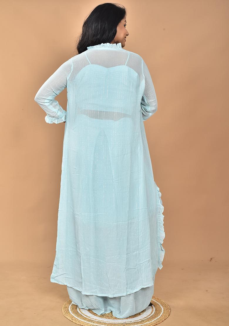 Sky Hand Embroidery Georgette Fancy Crop Top