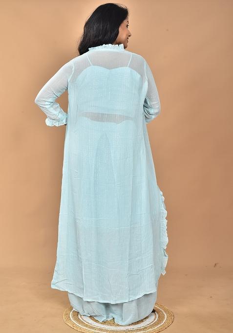 Sky Hand Embroidery Georgette Fancy Crop Top