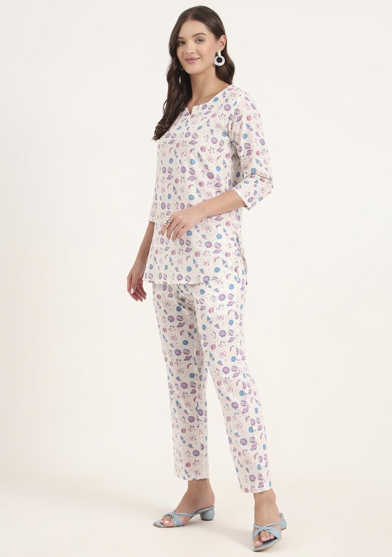 White embroidered Cotton Co Ords Sets