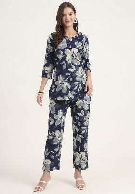 Blue embroidered Cotton Co Ords Sets