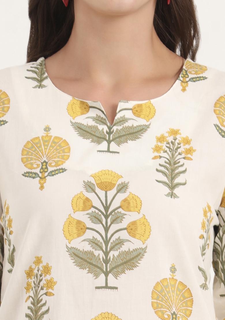 Cream embroidered Cotton Co Ords Sets