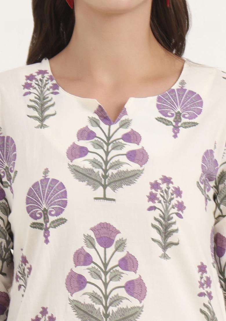 Cream embroidered Cotton Co Ords Sets