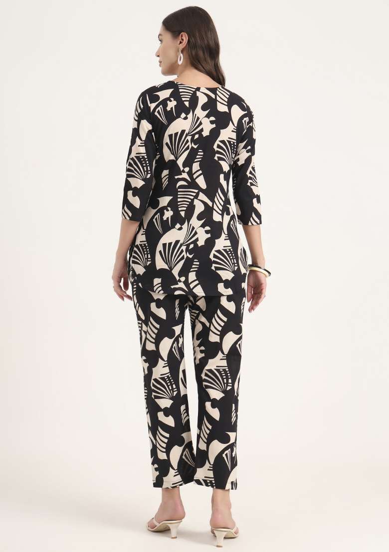 Black Printed Cotton Co Ord Set - Indya