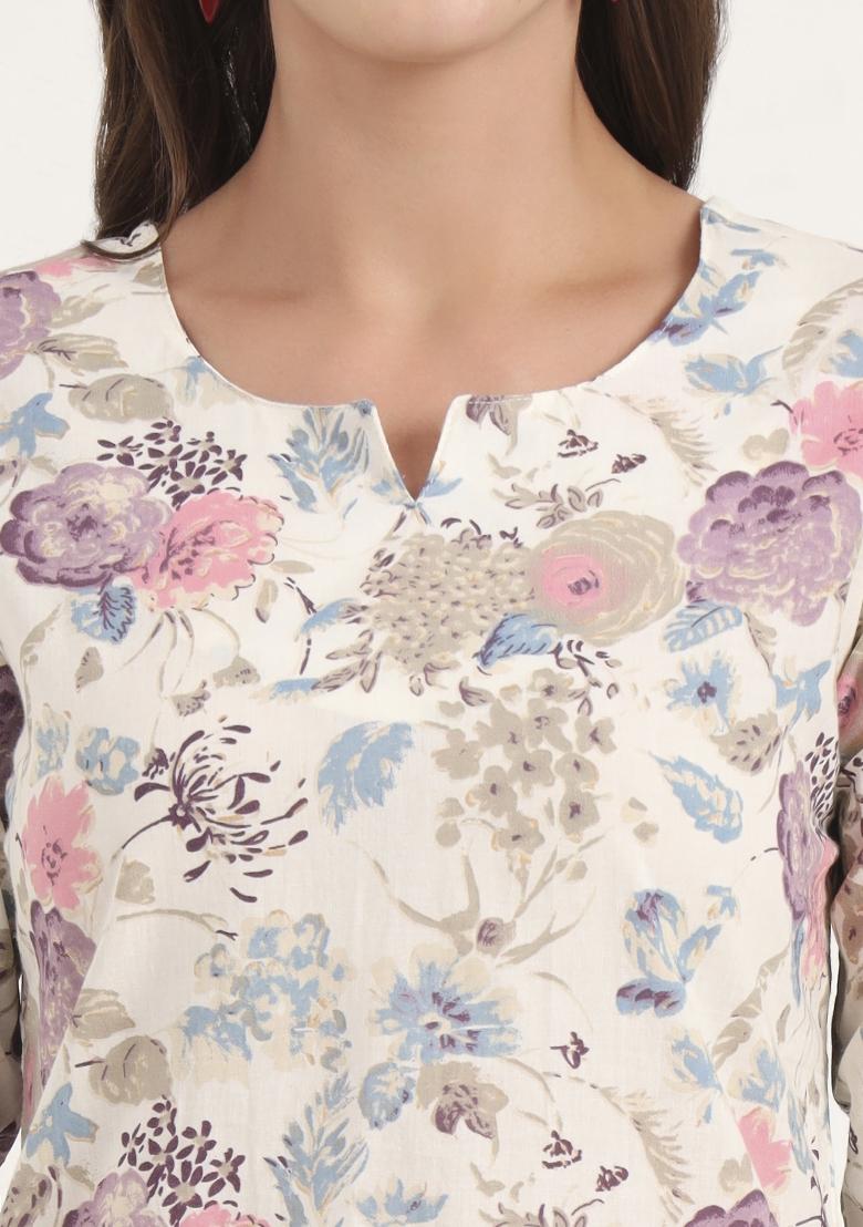 Cream embroidered Cotton Co Ords Sets