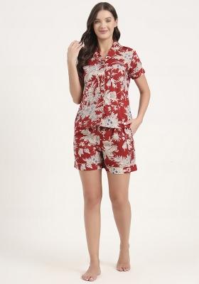 Red  embroidered Cotton Co Ords Sets