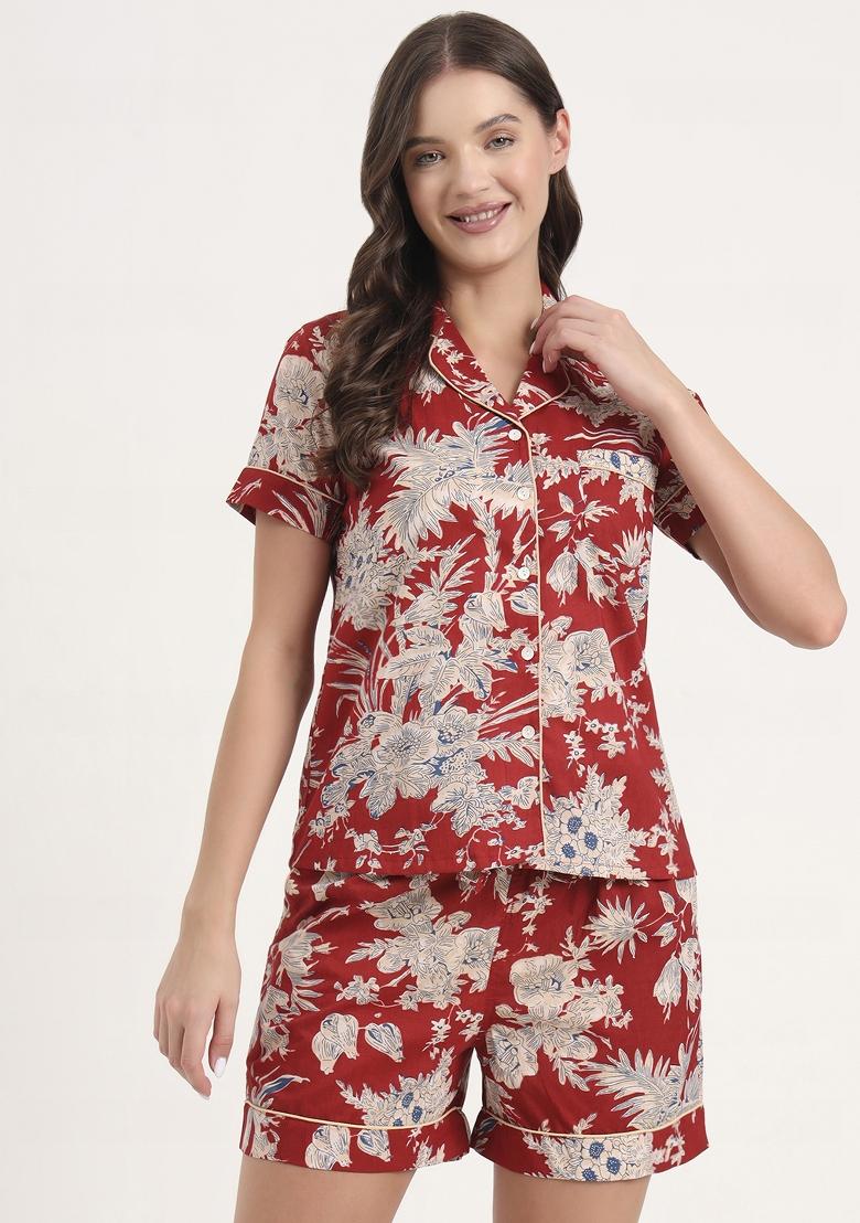 Red  embroidered Cotton Co Ords Sets