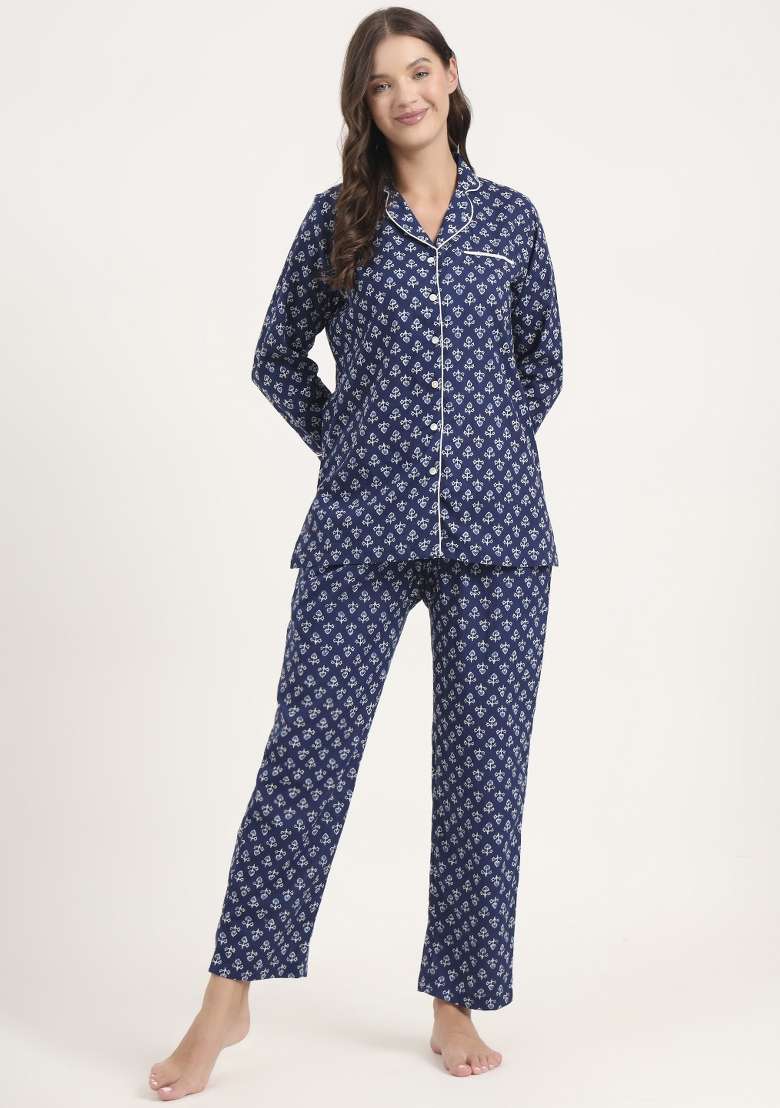 Blue Printed Cotton Co Ord Set - Indya