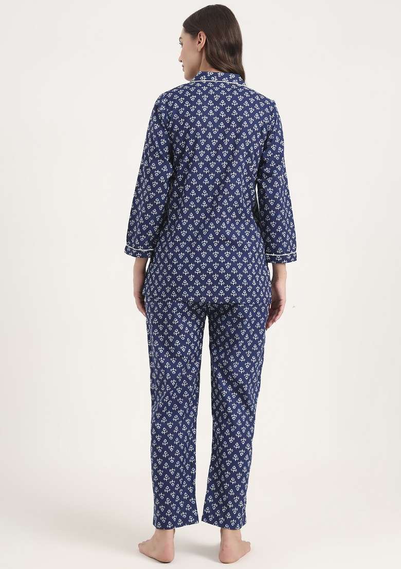 Blue Printed Cotton Co Ord Set - Indya
