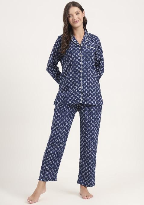 Blue embroidered Cotton Co Ords Sets