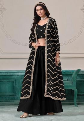Black Embroidered Silk Fusion Set