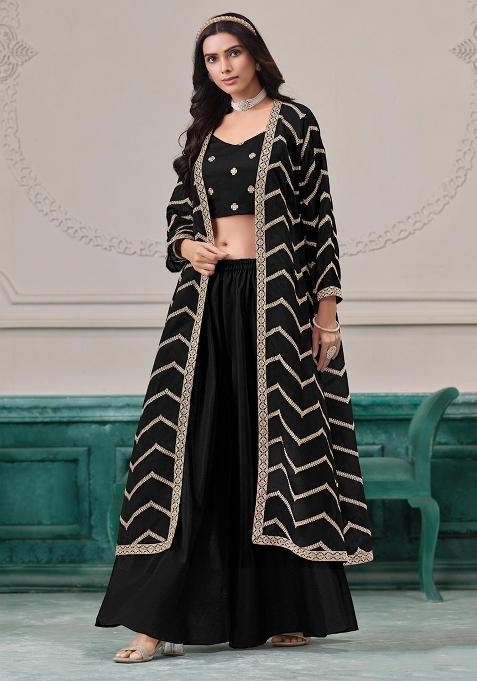 Black Embroidered Silk Fusion Set