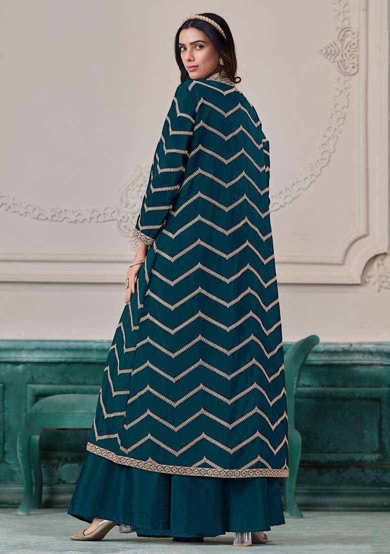 Brown Silk Fusion Set with Embroidered for Diwali | Wedding & Festive Wear - Indya