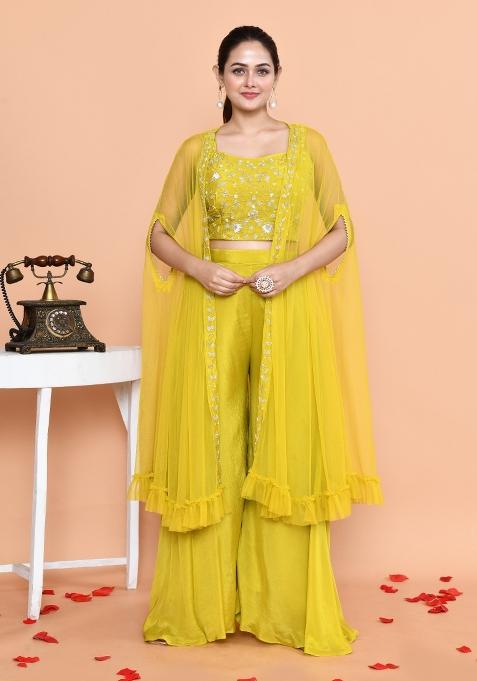 Yellow Embroidered Dola Silk Dress