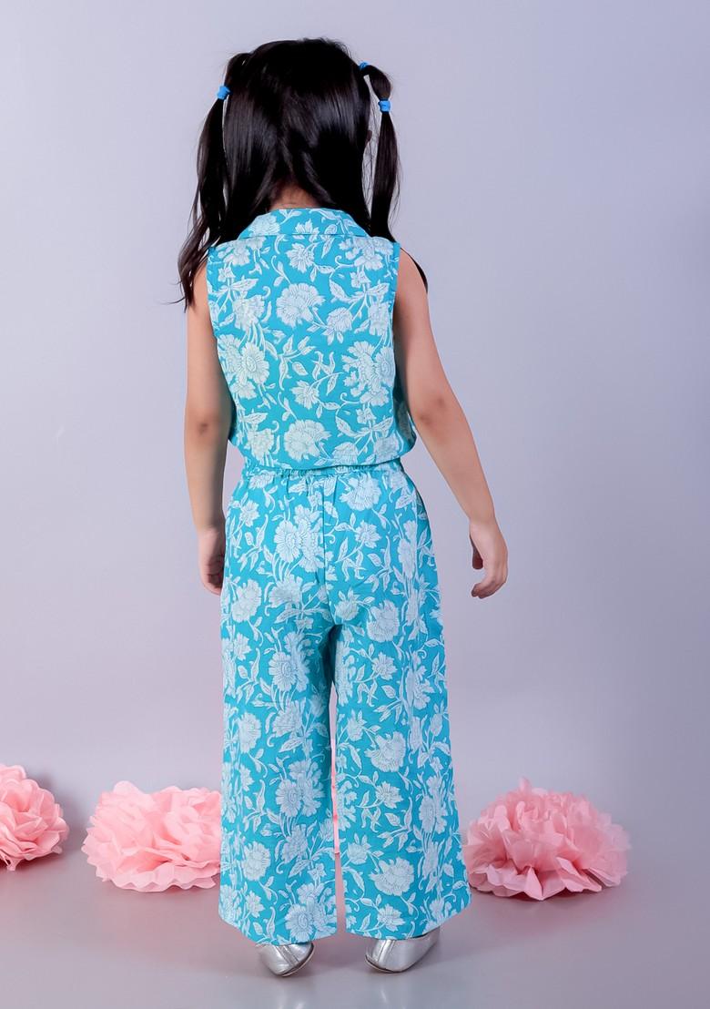 Blue Printed Top With Pants (Set of 2) - Indya