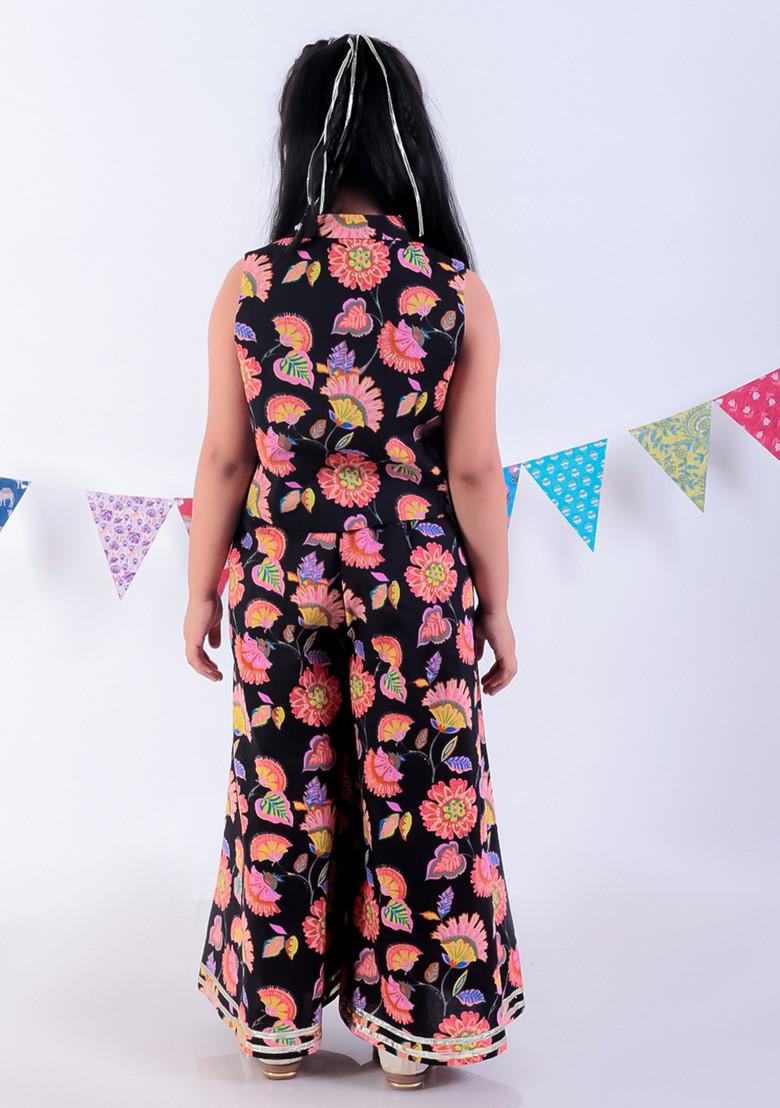 Black Jaipuri Print Top With Pants (Set of 2)