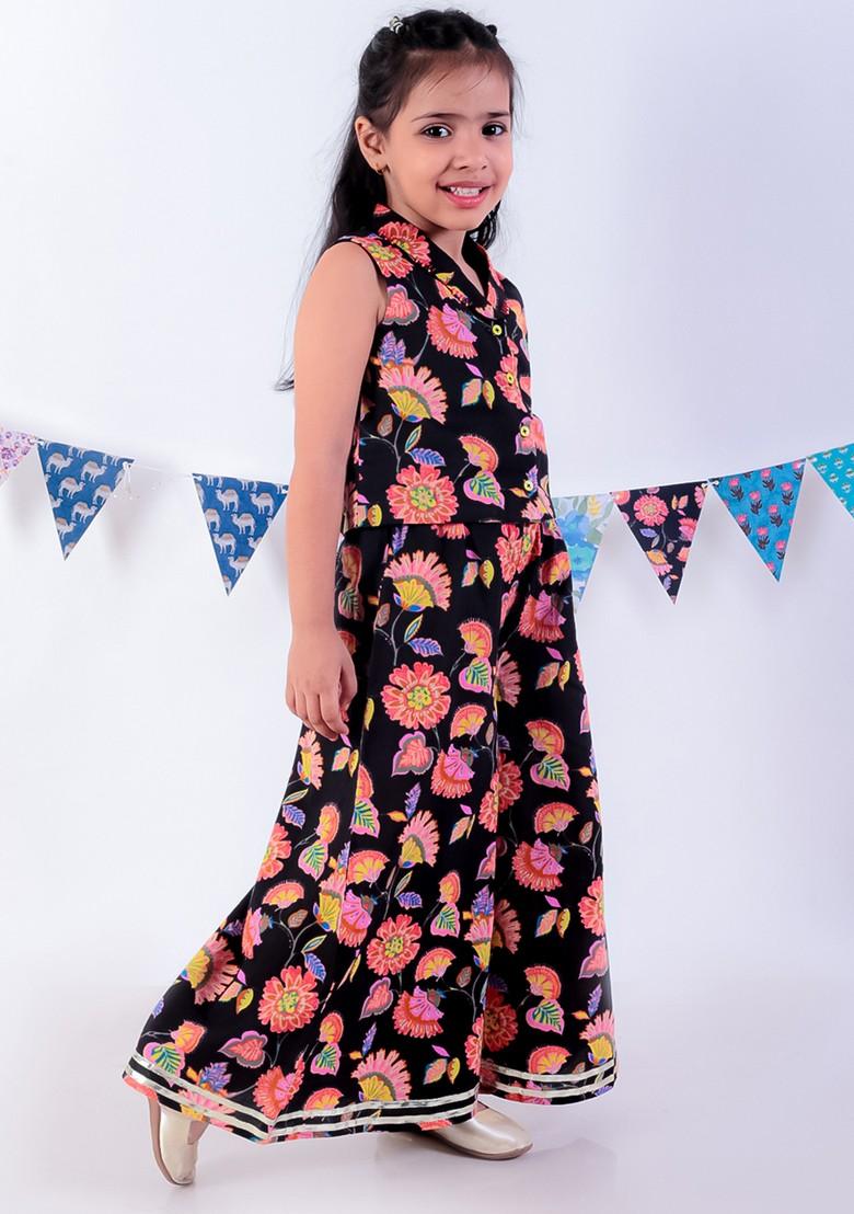 Black Jaipuri Print Top With Pants (Set of 2)