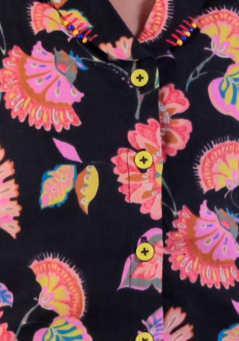 Black Jaipuri Print Top With Pants (Set of 2)