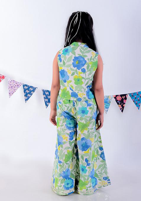 Green Jaipuri Print Top With Pants (Set of 2)