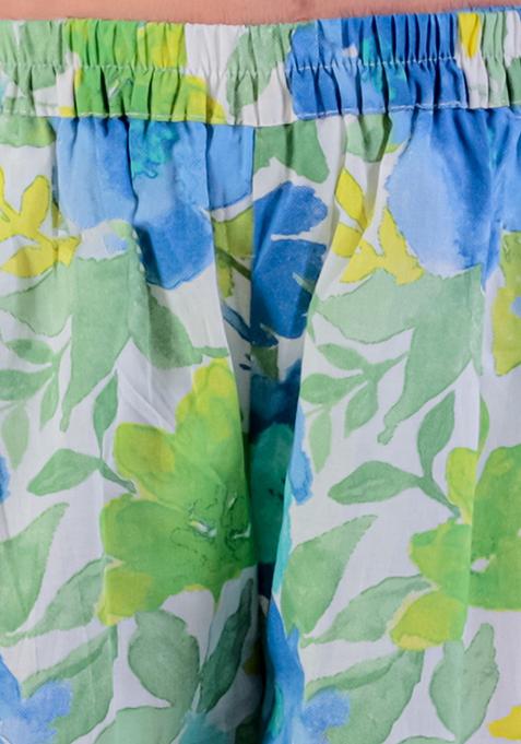 Green Jaipuri Print Top With Pants (Set of 2)