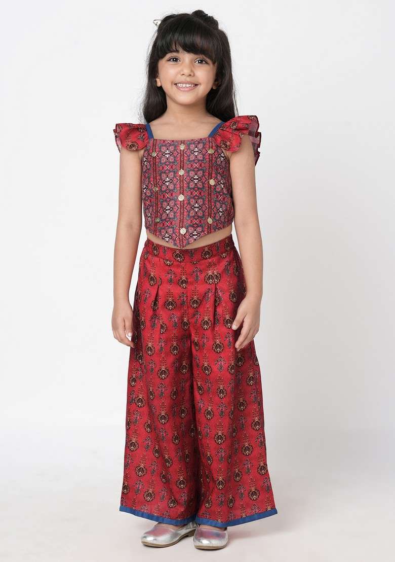 Red Digital Print Top With Pants (Set of 2) - Indya