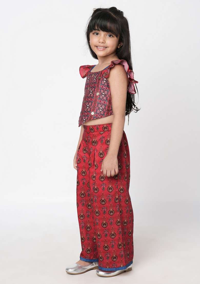 Red Digital Print Top With Pants (Set of 2) - Indya
