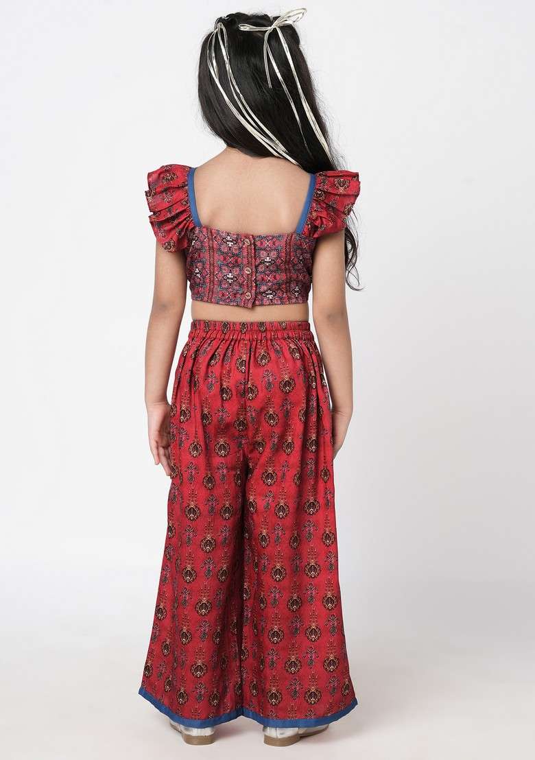Red Digital Print Top With Pants (Set of 2) - Indya