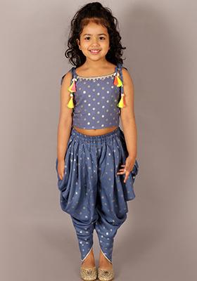 Navy Foil Print Top With Dhoti Pants (Set of 2)