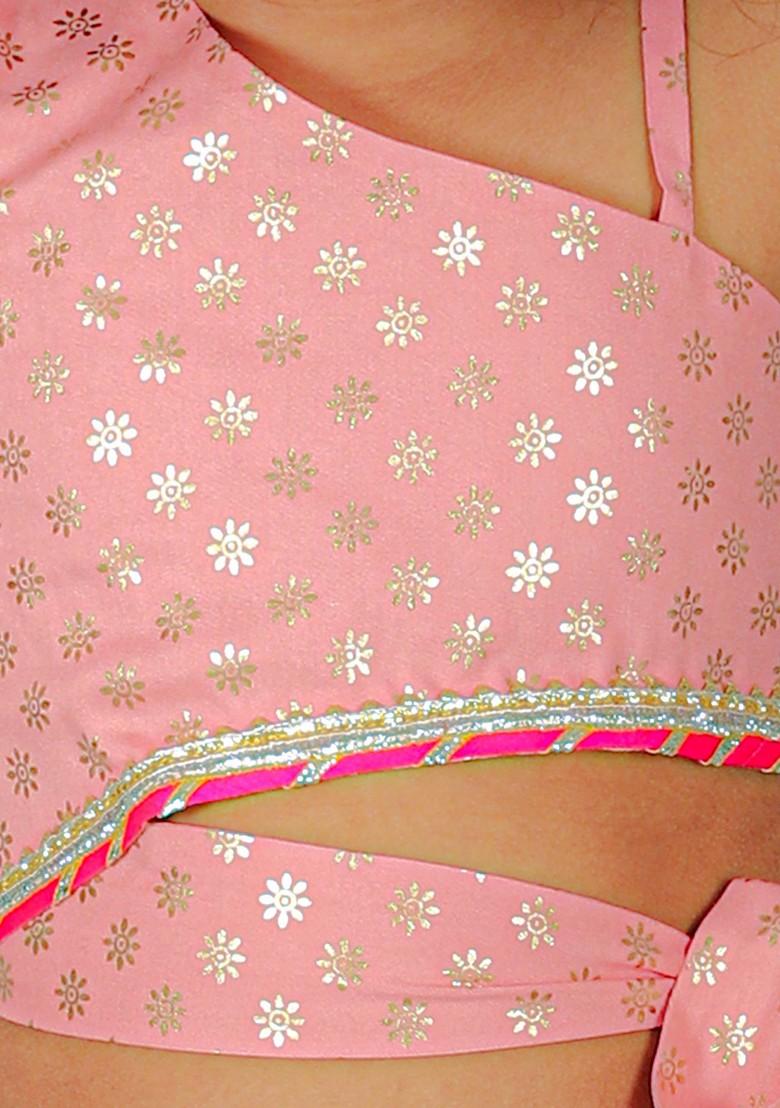 Peach Foil Print Flared Top With Pants (Set of 2) - Indya