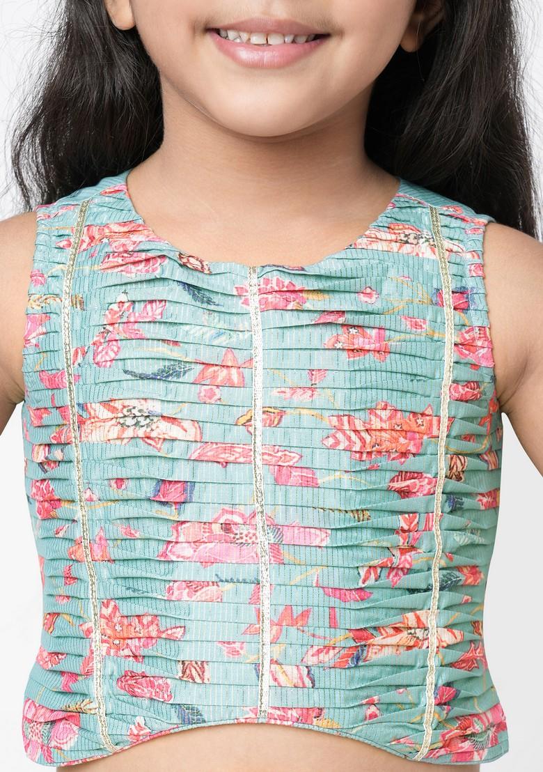 Blue Digital Print Sharara With Crop Top (Set of 2)