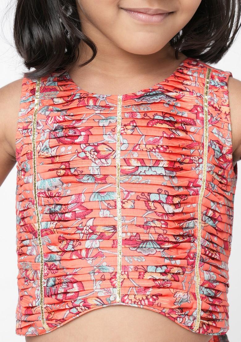 Orange Digital Print Sharara With Crop Top (Set of 2)