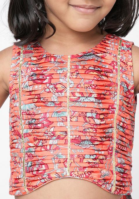 Orange Digital Print Sharara With Crop Top (Set of 2)