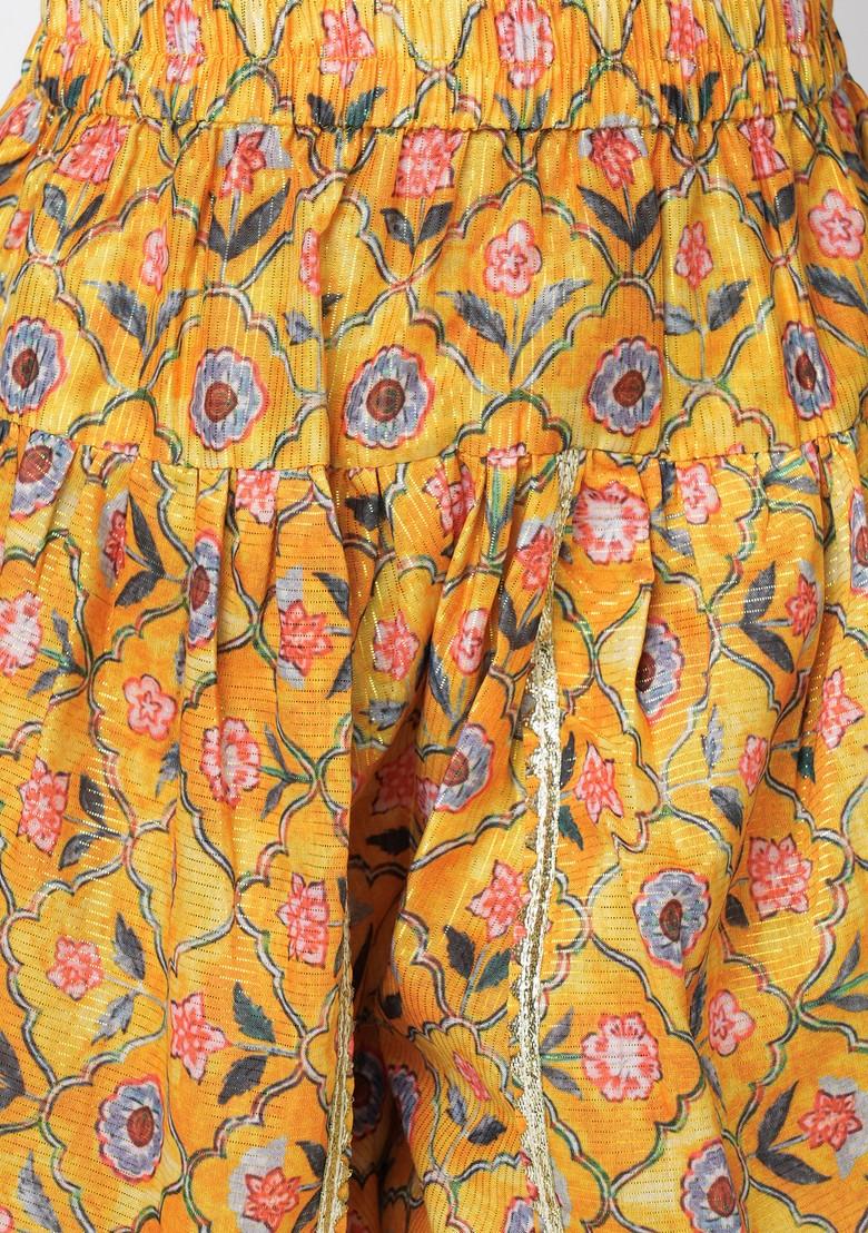 Yellow Digital Print Crop Top With Dhoti Pants (Set of 2)