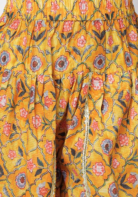 Yellow Digital Print Crop Top With Dhoti Pants (Set of 2)