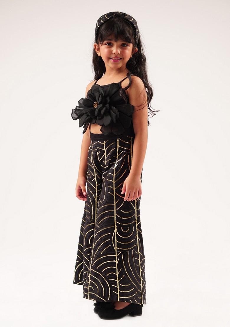 Black Floral Embroidered Jumpsuit - Indya