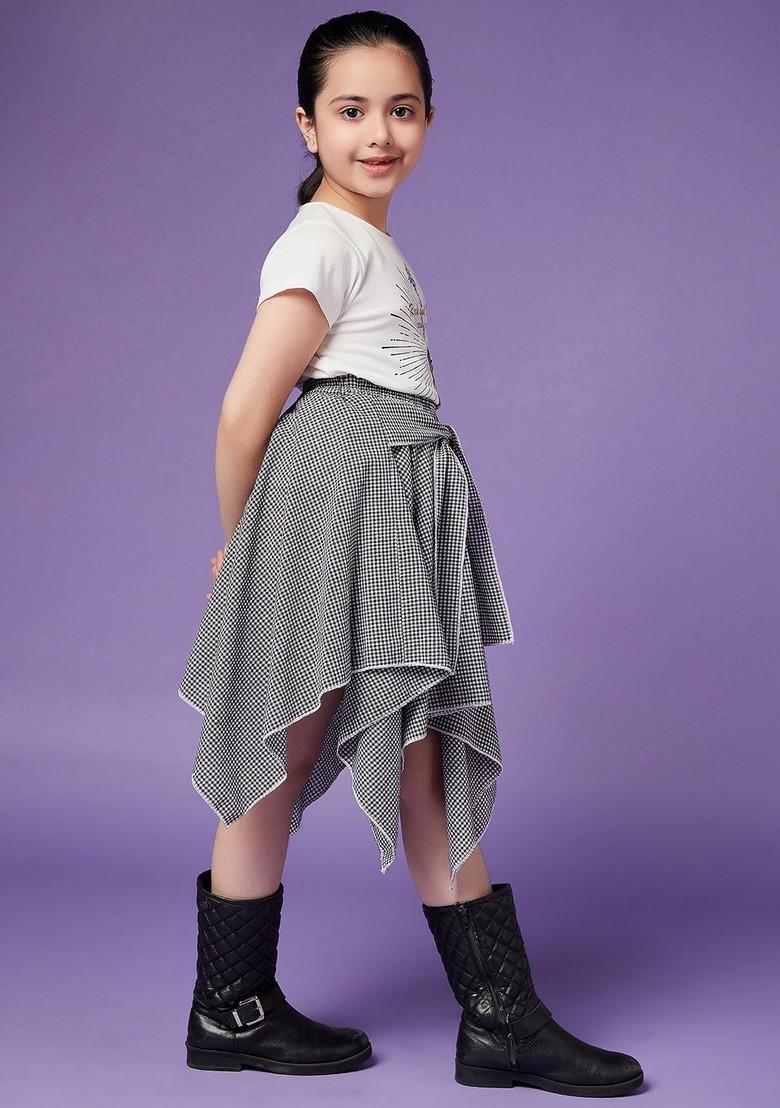 Black And White Printed Cotton Top With Skirt (Set of 2) - Indya