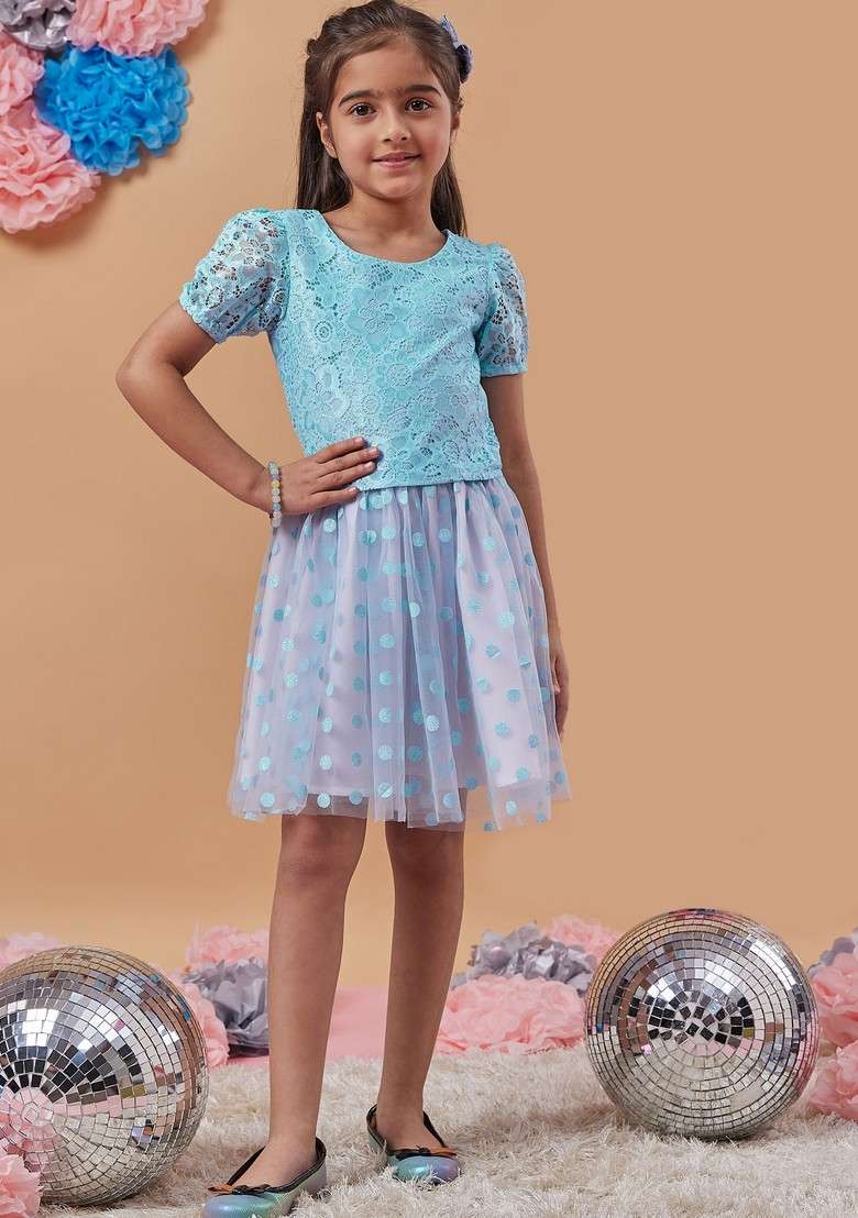 Blue Lace Top With Skirt (Set of 2) - Indya