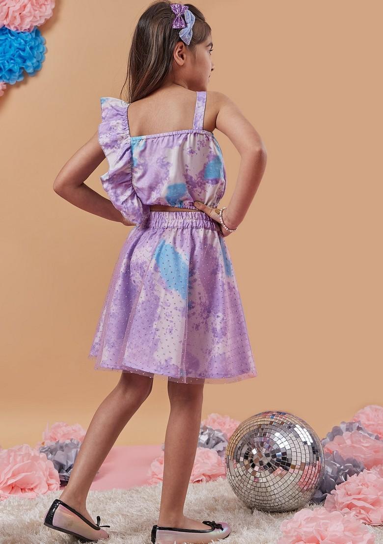 Multicolour Printed Poly Rayon Top With Skirt (Set of 2)