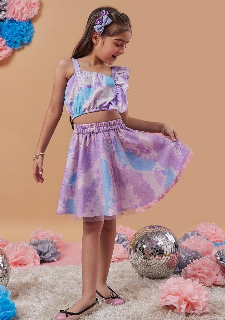 Multicolour Printed Poly Rayon Top With Skirt (Set of 2)