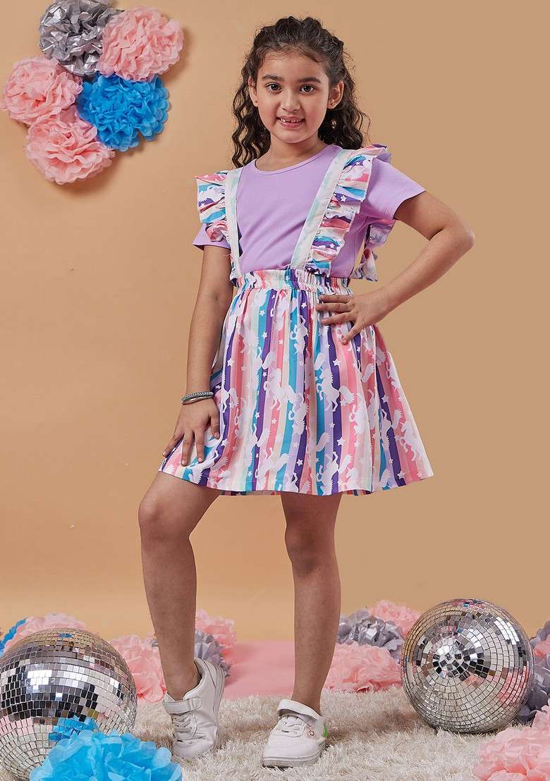 Multicolour Colour Printed Poly Rayon Skirt With Top (Set of 2) - Indya