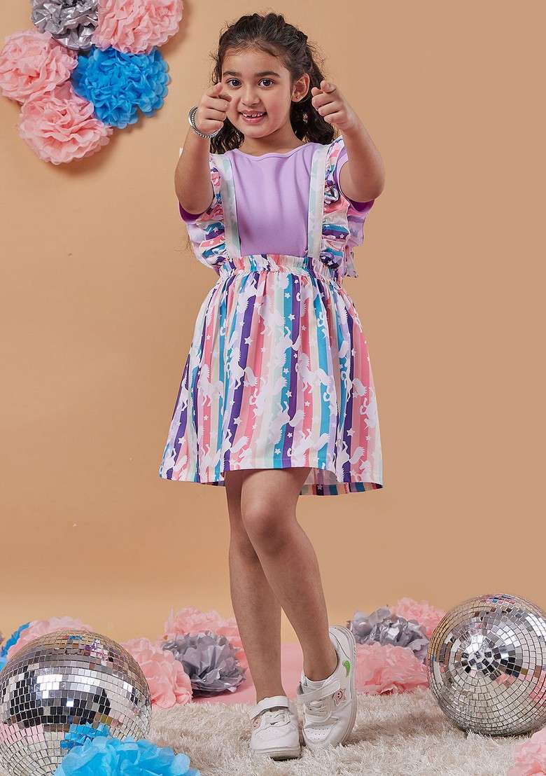 Multicolour Colour Printed Poly Rayon Skirt With Top (Set of 2) - Indya