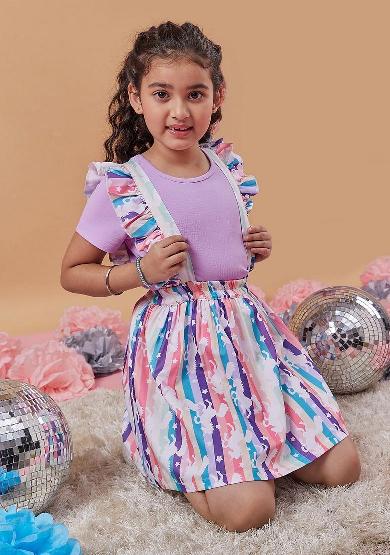 Multicolour Colour Printed Poly Rayon Skirt With Top (Set of 2) - Indya