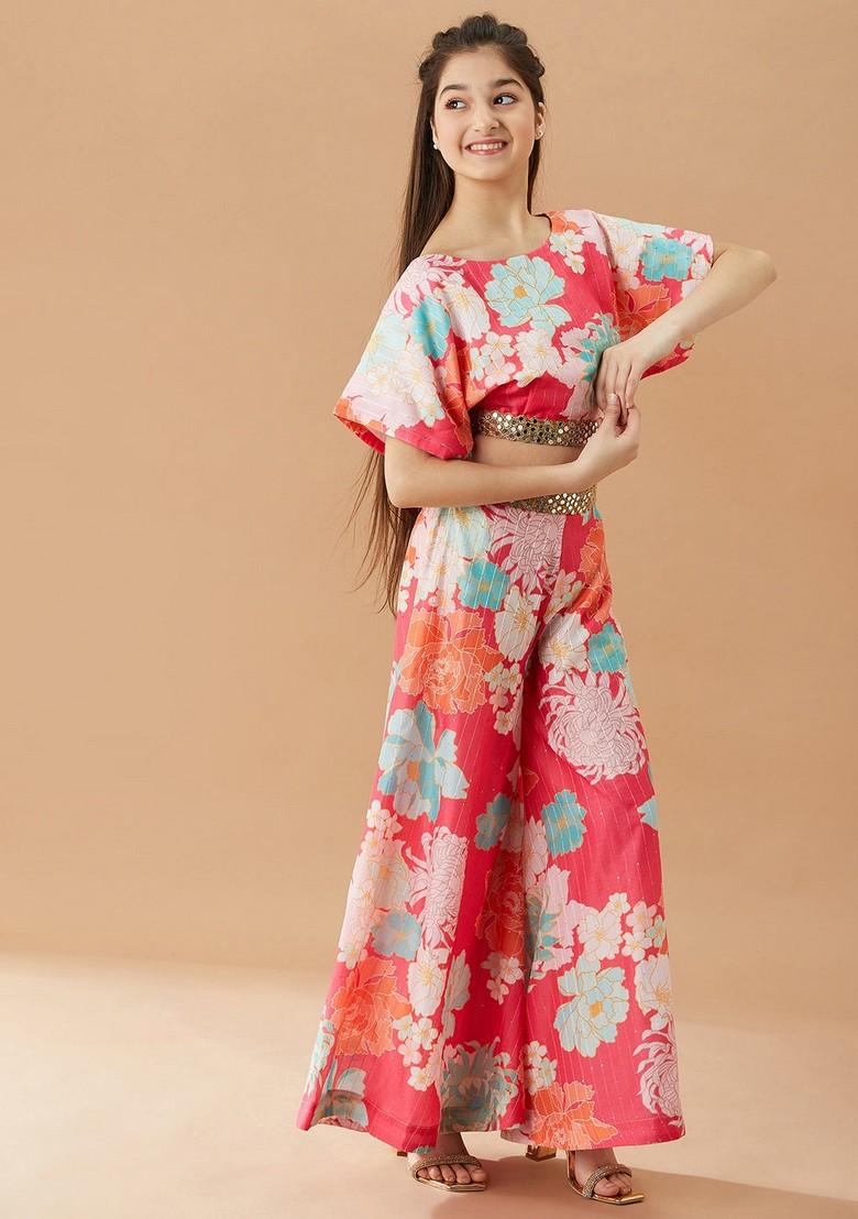 Magenta Printed Cotton Top With Pants (Set Of 2) - Indya