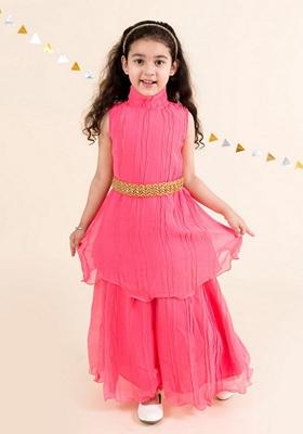 Pink Georgette Kurta With Pants (Set Of 2)